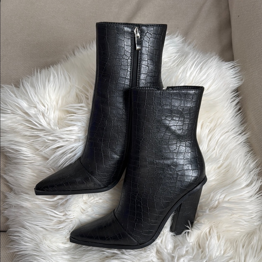 Nasty Gal Black Croc-Embossed Ankle Boots